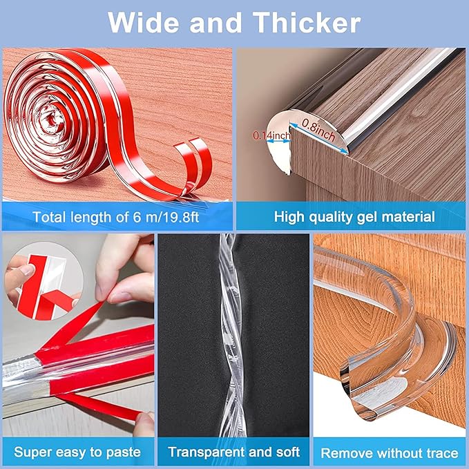 Edge Corner Protector Baby Proofing 20ft (6M) with 4 Corners, Clear Soft Corner Protectors Baby Proof, Furniture Corner Guard & Edge Safety, Edge Protector for Table and Fireplace(20ft L*1.56inch W)