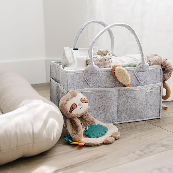 PUTSKA Baby Diaper Caddy Organizer - Nursery Storage Basket for Diaper Station, Baby Basket Shower List and Registry Gift Must-Haves, Newborn Essentials, Nursery Decor for Boy or Girl - Grey, Regular