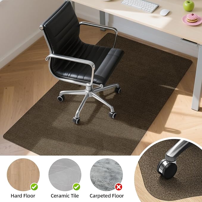 Office Chair Mat for Hardwood and Tile Floor, 55" x 35" Computer Desk Chair Mats, Anti-Slip Mat for Rolling Chair, Large Floor Protector for Home Office, Coffee Color
