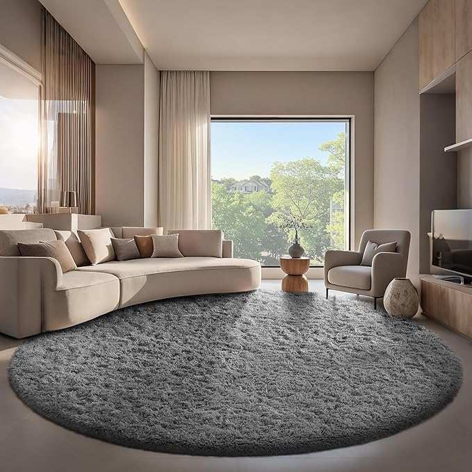 Ophanie Area Rugs for Bedroom Living Room,Color 1- Grey,Size 8',Shape Round