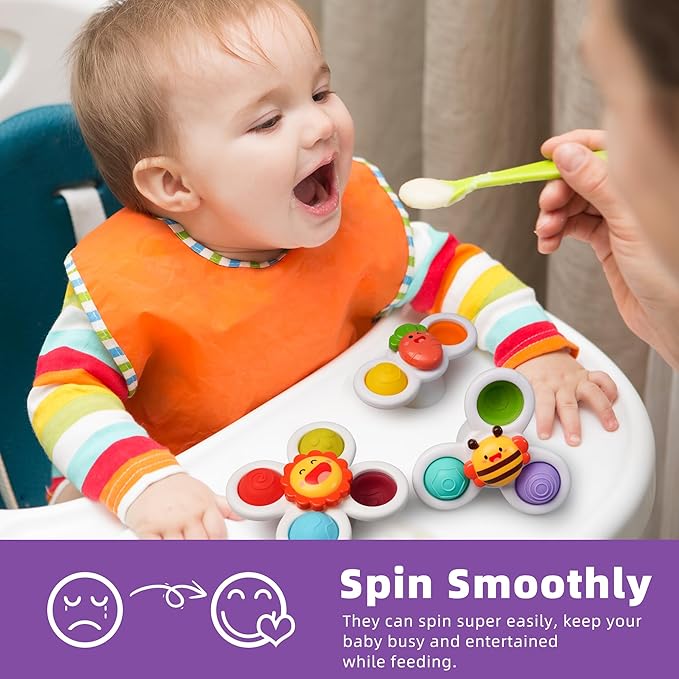 LiKee Strong Suction Cup Fidget Rotating Sensory Bath Toys for Baby Christmas Stocking Stuffers, Airplane Car Travel Table & Window Toys for Toddler Boys and Girls, 10+ Months