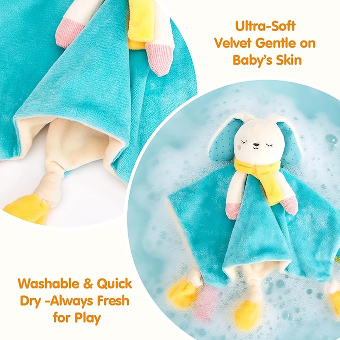 hahaland Baby Lovey Security Blanket, Plush Hanging Sensory Toy with Teether, Rattle & Crinkle for Infant 0-3-6-12 Months, Christmas Set for Boys Girls Snuggle & Play