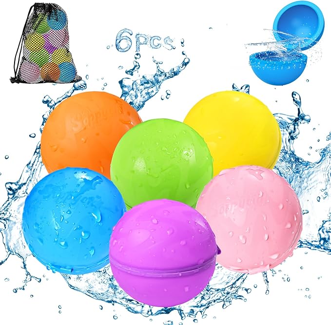 SOPPYCID Water Balloons Reusable Splash Ball, Latex-free Water Bomb Pool Toys, No Tying Easy Quick Fill, Magnetic Self-sealing Water Balls for Kids & Adults All Ages Summer Fun Outdoor Party Games