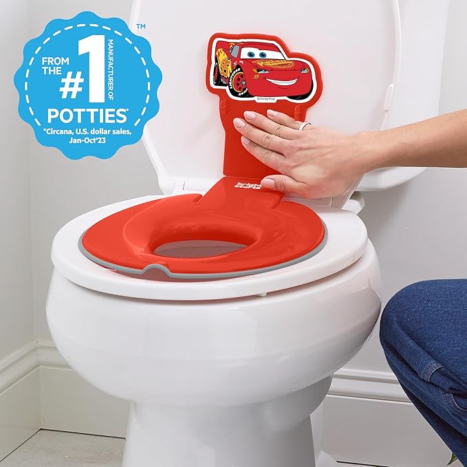 Bright Starts Disney Baby Cars Lightning McQueen Flip & Sit Potty Training Seat, Attaches to Toilet Securely, Space Saving Design Fits Most Toilets, Easy to Clean