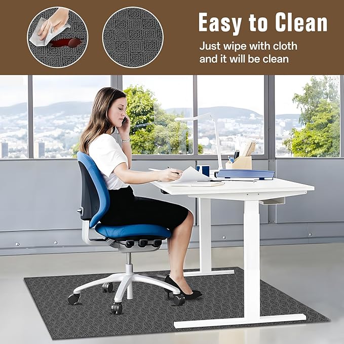 KMAT Office Chair Mat, 45x53in Heavy Duty Hardwood/Tile Floor Protector, Floor Mat Computer Desk Mat for Rolling Chairs, Work, Study, Office, Black