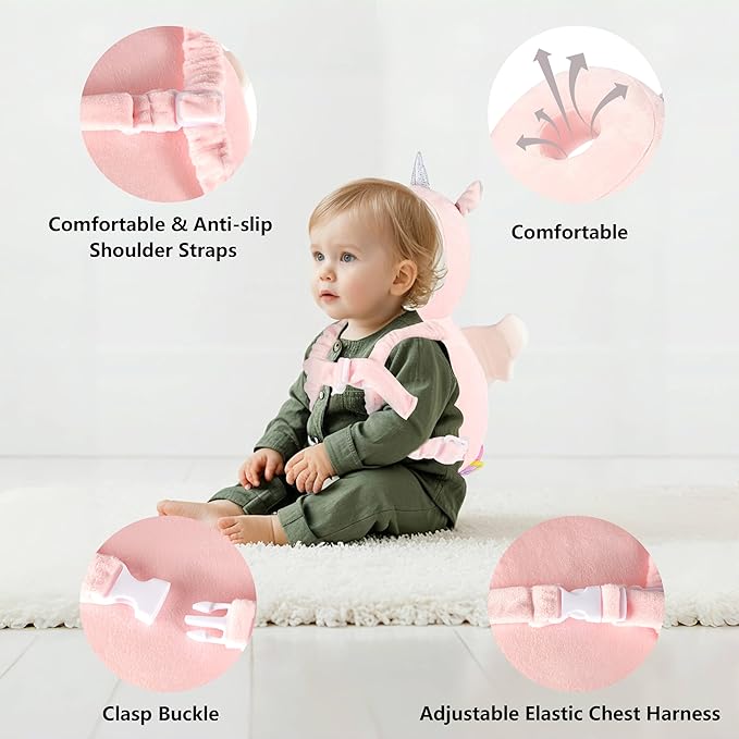 Baby Head Back Protector Backpack Toddler Safety Protector Cushion Pad Soft, Adjustable and Lightweight Design for Safe Walking and Crawling Toddlers Girls and Boys(Unicorn)