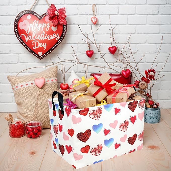ASKETAM Valentine's Day Basket Gift for Empty Cute Heart Large Storage Bin for Kid and Baby Room Décor (Beauty Love)