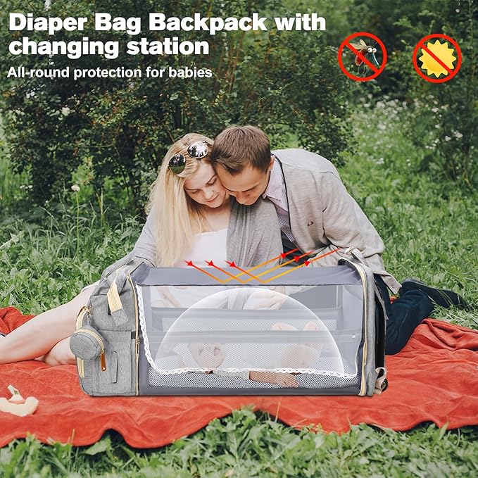 JSTPRO Diaper Bag Backpack, Large Waterproof Lightweight Diaper Bag with Changing Station, Insulated Pockets, USB Port & Stroller Straps, Travel Baby Bag for Mom and Dad, Baby Shower Gifts (Grey)