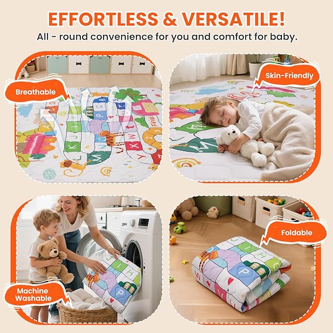 Duwenem Baby Play Mat for Floor,71x59 Inch Soft Padding Crawling Mat, Foldable and Machine Washable, Thick for Babies & Toddlers,Animal School