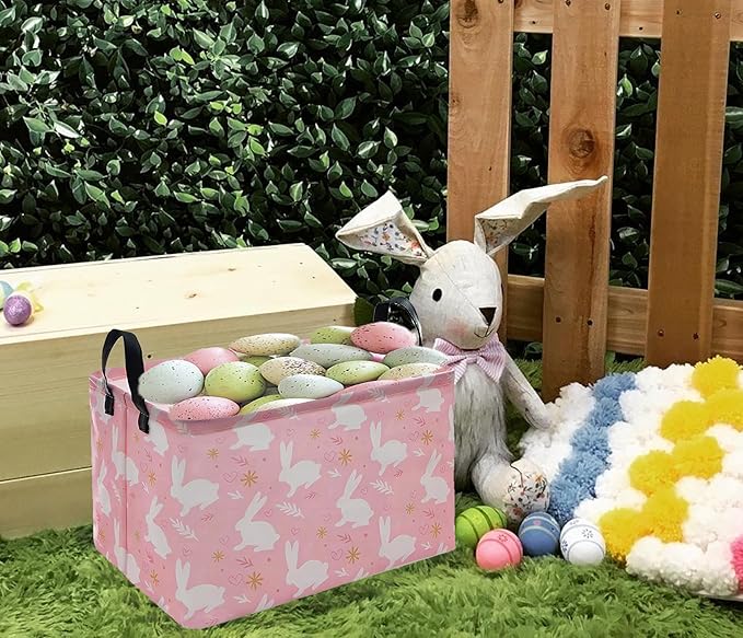 KUNRO Bunny Easter Basket Storage Basket Gift Shelf Basket Storage Bin, Nursery Basket Organizer Box for With Handles for Room Deco