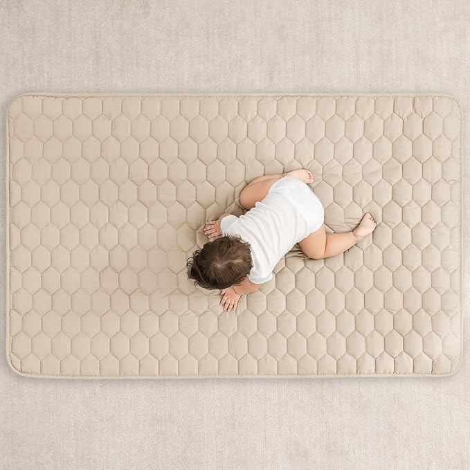 Comfy Cubs Rectangle Kids Play Mat - Small 36 x 60 inches Soft Quilted Baby Floor Mat with Non-Slip Bottom - Plush Design for Toddlers' Playtime - Comfortable and Durable - Sand
