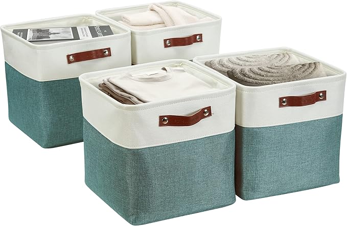DECOMOMO Storage Cubes, 11x11 Cube Storage Bins, Baskets for Shelves (Green & White, Cube 11" - 4 Pack)
