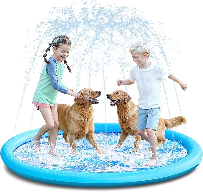 SLOOSH Splash Pad Sprinkler Mat - 6ft Tropical Leaves Outdoor Water Play Toys for Kids Dogs, Backyard Party in Summer Decor Outside Water Games Fountain Pool Children Boys Girls Toddlers Baby (Blue)