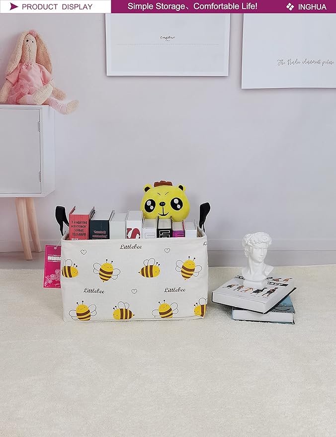 INGHUA Rectangular Storage Basket Fabric Organizer Bin for Toys,Books,Clothes,Gifts,Pets-Perfect for Home,Office,Nursery,Dorm,Shelf(Rec-Bee )
