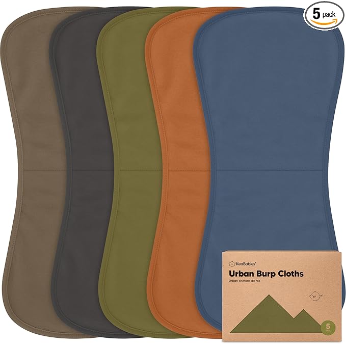 Organic Burp Cloths Baby Boy & Girl - 5-Pack Super Absorbent Cotton Burping Cloths for Babies, Soft & Plush Newborn Spit Up Rags, Infant Towels for Milk Spit Up, Unisex, Large 21" x 10" (Basic)