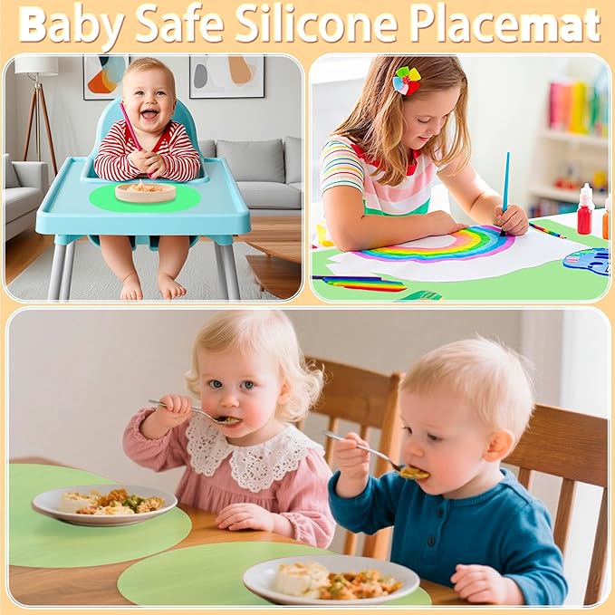 Oval Silicone Placemats Set of 4, Heat Resistant Non-Slip Waterproof Table Mats, Ultra-Thin Translucent Easy Clean Dining Mats for Home & Kids, 17"x12", Green