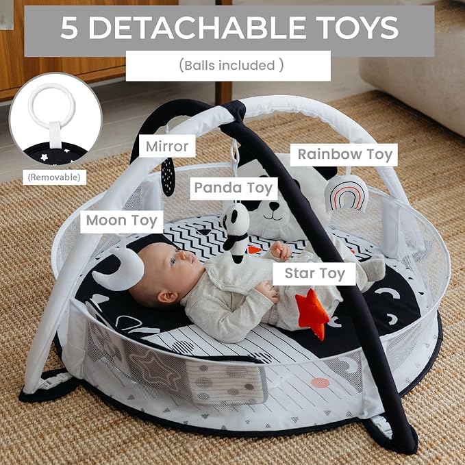 6-in-1 XL Baby Activity Center & Ball Pit, Baby PlayMat & Play Gym, Sensory Exploration and Motor Skill Development Toys, High Contrast Book, Balls Included (Black and White)