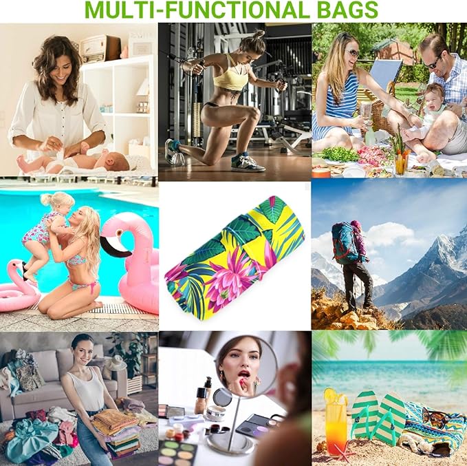 visesunny Tropical Leaf Lotus Floral 2Pcs Wet Bag with Zippered Pockets Washable Reusable Roomy for Travel,Beach,Pool,Daycare,Stroller,Diapers,Dirty Gym Clothes, Wet Swimsuits, Toiletries
