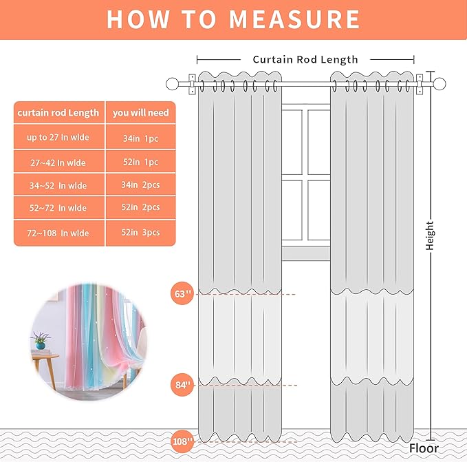 XiDi Girls Room Decro, Blackout Curtains for Kids Bedroom, Colorful Rainbow Style, Unicorn Wall Decor Ombre Curtains, Princess Room 63 Inches Long Pink/Blue