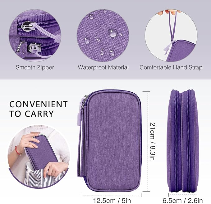 Skycase Electronic Organizer Travel Case - Waterproof Travel Cord Pouches for Organization, Cable Organizer, All-in-One Double Layers Storage Bag for Accessories, Charger, Cable,PurpleL