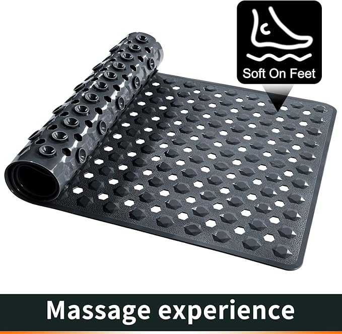 Yimobra Bath Tub Mat Non Slip, 34.5"x15.5" Long Shower Mat, Machine Washable Bathmat with Drain Holes and Suction Cups, Soft on Feet, Bathroom Essentials, Dark Grey