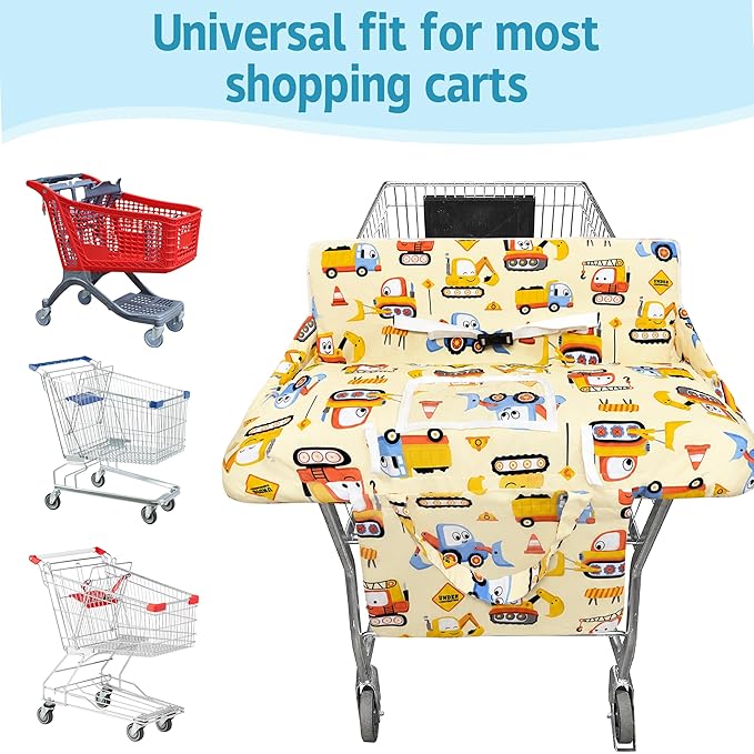 Shopping Cart Cover for Baby,2-in-1 High Chair Cover Soft,Portable, and Machine Washable,Comfortable Cotton Seat Pad with Safety Harness and Portable Cloth Bag,Fits All Supermarkets and Restaurants