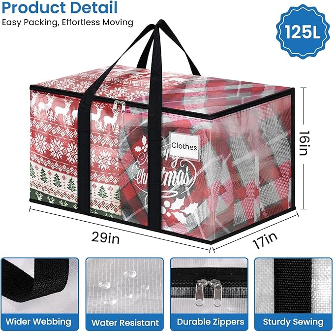 Clear Heavy Duty Extra Large Moving Bags, Reinforced Handle and Double Zipper Storage Bags, Packing Bags Alternative (4 Packs)