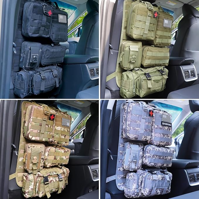 Universal Tactical Car Seat Back Organizer Bag Tactical Molle Vehicle Organizers Panel Vehicle Protector Organizers with 5 Detachable Pouches for Car Truck Ford Jeep (ACU)