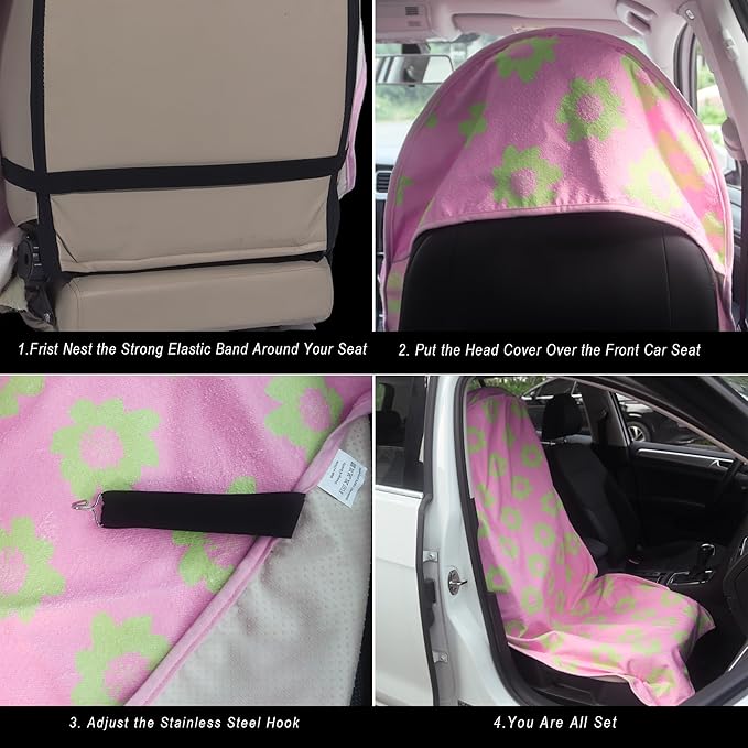 LoyaGour Car Seat Cover Protector Front Seats,for Gym Workout,Running,Swimming,Beach and Hiking,Waterproof Sweat Towel Bucket Seat Covers for Cars SUV Trucks (Flower and Pink, 2Pcs)