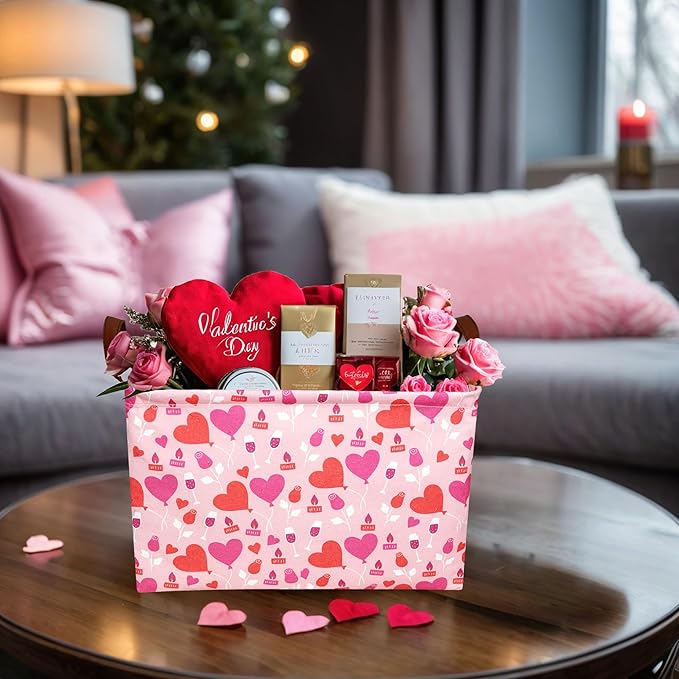 ASKETAM Valentine's Day Basket Gift for Empty Cute Heart Large Storage Bin for Kid and Baby Room Décor (Balloon Love)