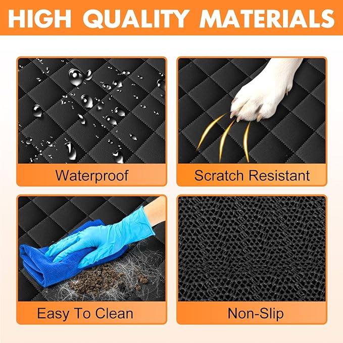 Backseat Cover for Dogs, Waterproof and Non-Slip Pet Bench Seat Covers, Car Seat Protector for Back Seat, Universal Size Rear Car Seat Cover Fits Cars, Trucks and SUVs, L-Carbon Black
