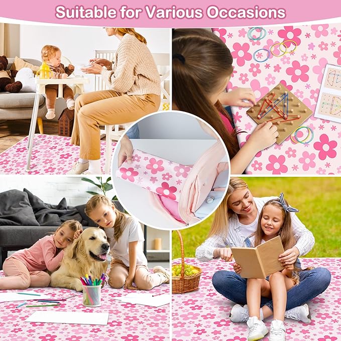Basumee Splat Mat High Chair Mat Waterproof Baby Play Splat Mat for Under High Chair Food Catcher Highchair Mat for Floor Non Slip Bottom, Pink Flowers, 46x42 Inches