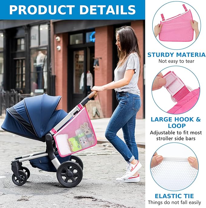 Accmor Universal Stroller Organizer, Side Sling Stroller Organizer, Mesh Cargo Net Stroller Storage Caddy Accessories, Stroller Bag Accessories Fits for Uppababy, Nuna, Baby Jogger, Doona Strollers