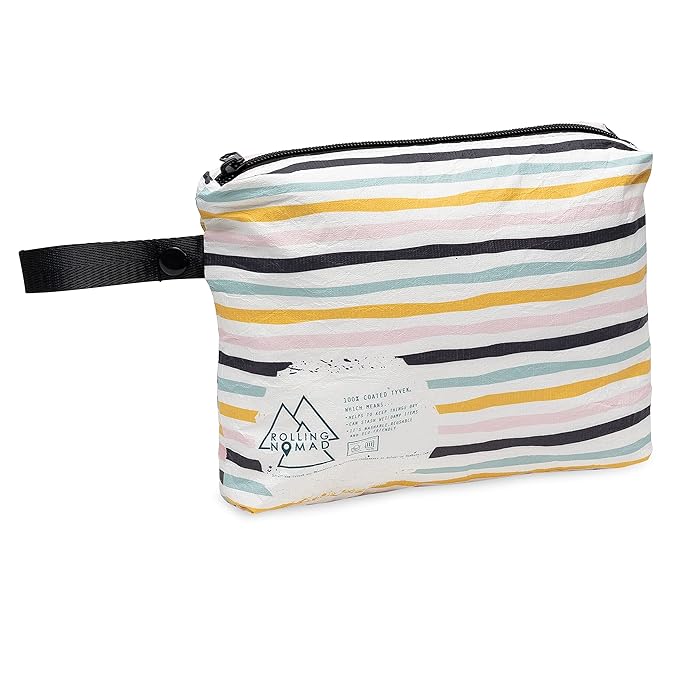 Rolling Nomad Tyvek Zippered Pouch, Swimsuit Bags, Wet & Dry Reversable Bags, Travel, Toiletry, Pool & Beach Essentials, Waterproof, Summer Must Haves, 8x6.5x1, (Small)