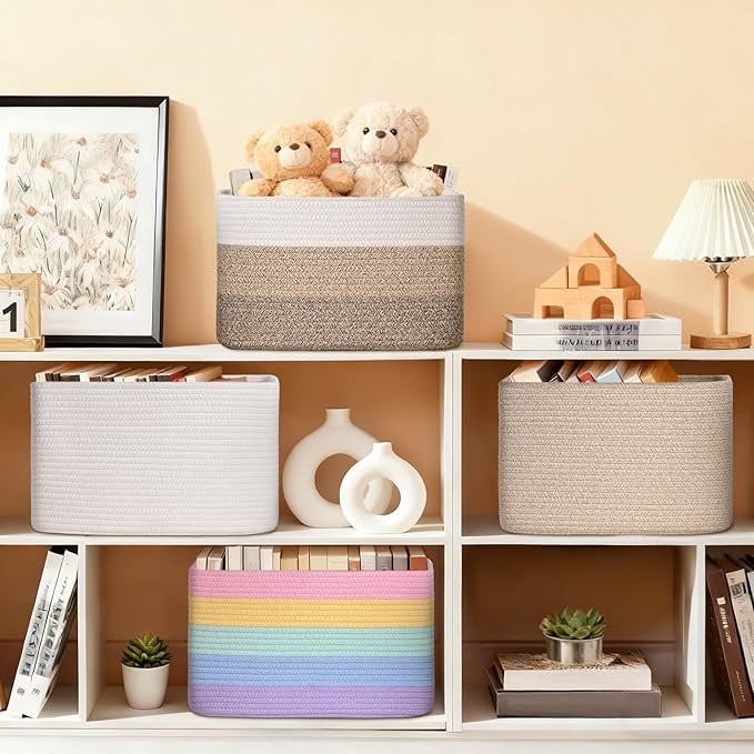 Degeyoyo Woven Storage Baskets, Pink Baskets for Organizing, 3 Pack Woven Basket for Storage, Storage Baskets for Shelf, Towel, Toy, Book, Closet, Baby 15"×10"×9"