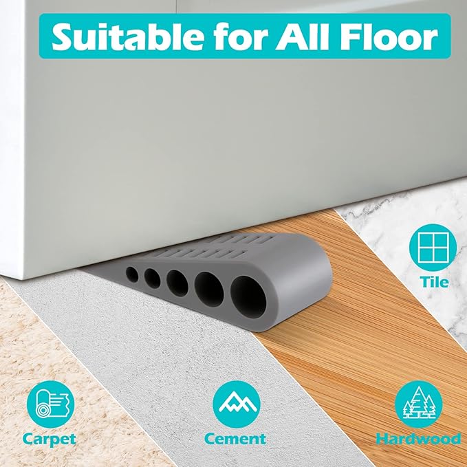 Tuanse 12 Pack Rubber Door Stoppers for Bottom of Door Stop Wedge with Holder Heavy Duty Doorstop for Home Office Dorm Classroom Garage Stackable on Multi Floor Carpet(Grey)