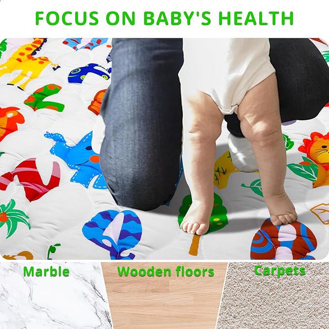 Safari Zoo Alphabet Play Mat 71"×59" Baby Gyms Playmats for Playpen Giant Waterproof ABC Learning Mat for Toddlers, Jungle Themed Nursery Floor Thicken Soft Padding for Toddlers Infants
