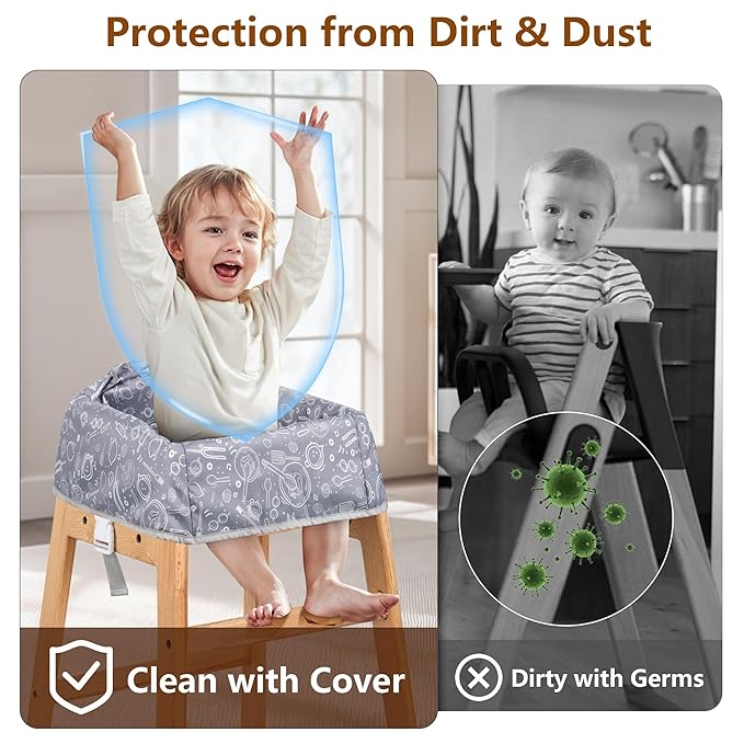High Chair Cover for Baby Restaurant: Sprouterie Baby High Chair Covers for Restaurant Highchair with Safety Harness Stain and Slip Resistant Waterproof Portable for Outdoor Indoor Eating (Grey)