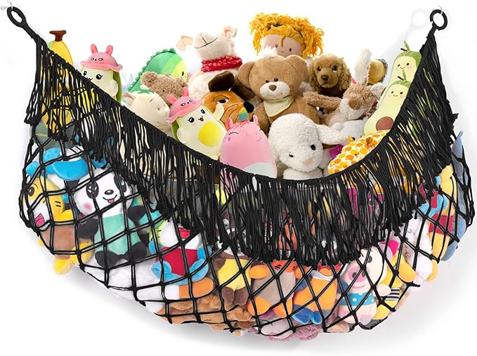 Stuffed Animal Hammock - Extra Large 63'' Long, Stuffed Animal Storage, stuffed animal Holder net, Hammock Large, Storage Hanging Organizer - Black