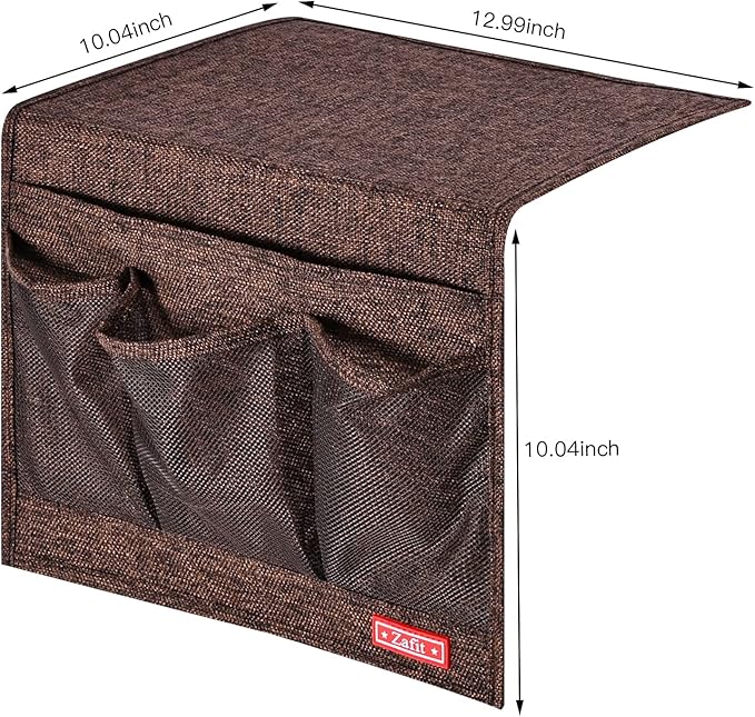 Linen 4 Pockets Bedside Caddy, Bedside Storage Organizer for Magazine, Remotes, Phone (Coffee, Classic 4 Pockets)