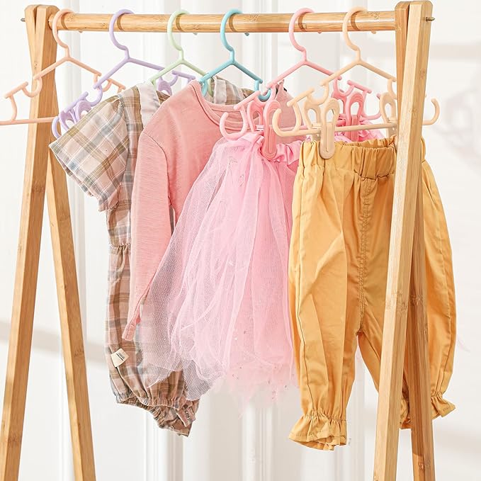 Hsei 5/10/40 Pack Baby Hangers with 10/20/80 Clips, Plastic Kids Pants Hangers for Nursery Closet Top and Bottom Clothes Hanger Set for Newborn Infant Toddler(30 Packs Total,Fresh Color,10.6 Inch)