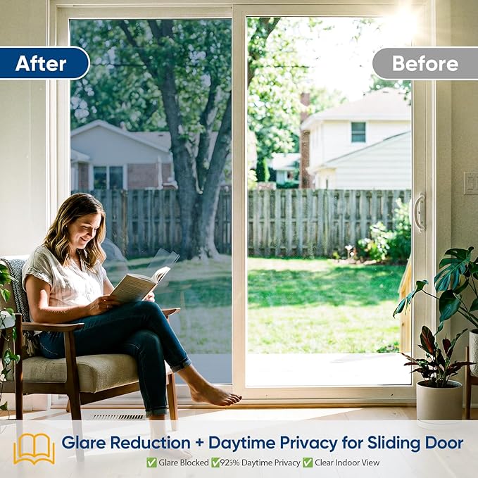 SUNBABY Window Tint for Home, One Way Privacy Film Heat & UV Blocking, Static Cling No Glue Renter Friendly Cover for Home Bedroom, Office & Sliding Glass Door, 23.6 x 78.7 Inch with 3 Tools, Blue
