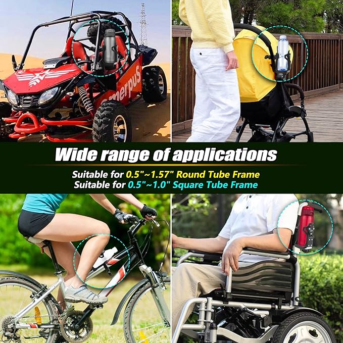 Roykaw Motorcycle ATV Cup Holder, Upgraded Bike Cup Holder, Motorcycle Drink Holder,Water Bottle Holder for Golf Push Cart,ATV/UTV,Kayak,Scooter, Boat, Stroller,Wheelchair,Tractor,Max Load 32oz