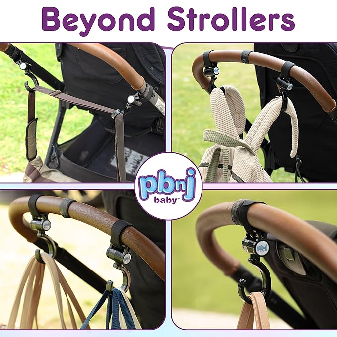 PBnJ baby Stroller Hooks 2 Pack Organizer Clip Travel Purse Shopping Diaper Bags