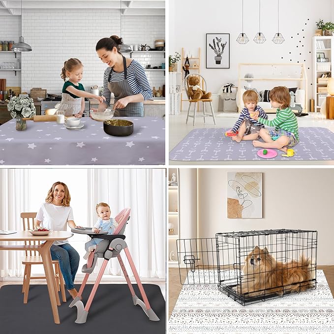 Splat Mat for Under High Chair/Arts/Crafts, WOMUMON Washable Spill Mat Waterproof Anti-Slip Floor Protector Splash Mat, Messy Mat and Table Cloth