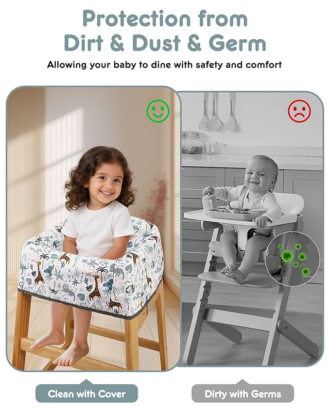 Baby High Chair Cover Restaurant with Strap Pads & 3-Point Harness, Machine Washable, Waterproof Portable Highchair Covers for Eating, Travel, Home Use - Fits Wooden Chairs, Green Forest