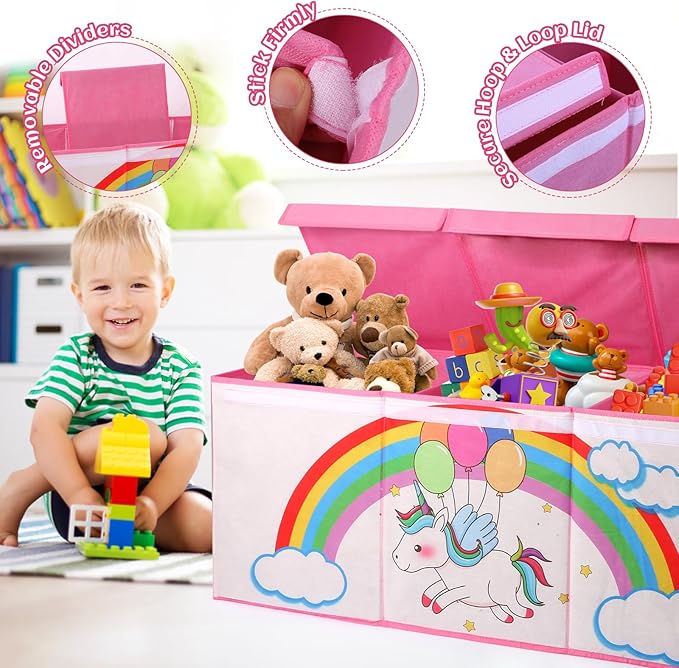 Dqoetort Extra Large Toy Box, Collapsible Storage Organizer with Lids, Sturdy Unicorn Toy Chest for Boys Girls, 40"x14"x16" Kids Storage Bin Box Baskets for Living Room, Playroom, Bedroom, Nursery