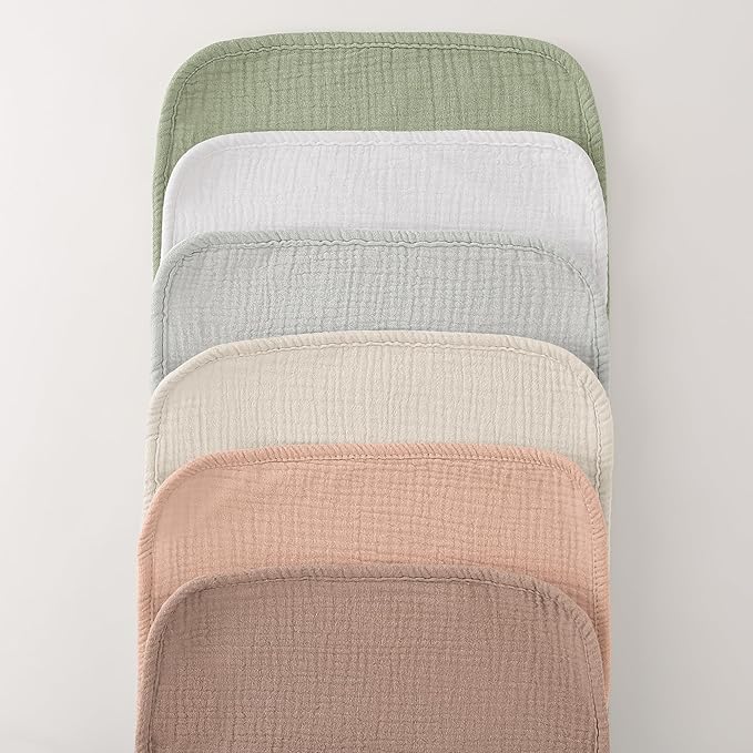 Bearmoss Muslin Burp Cloths, 100% Cotton Baby Burping Clothes, Large Extra Soft Absorbent for Unisex Newborn Boy and Girl, 20x10in, 6 Pack