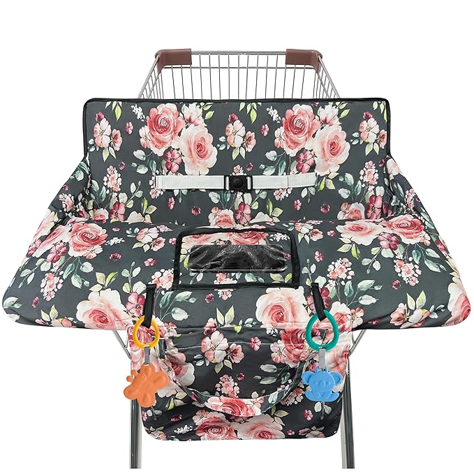 Shopping Cart Cover for Baby,2-in-1 High Chair Cover Soft,Portable, and Machine Washable,Comfortable Cotton Seat Pad with Safety Harness and Portable Cloth Bag,Fits All Supermarkets and Restaurants