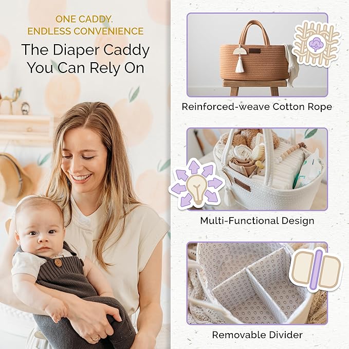 Yunioo Baby Diaper Caddy Organizer, Portable Nursery Storage Basket with Sturdy Handle Diaper Caddy Basket, Car Caddy for Diapers and Baby Wipes, Newborn Essentials